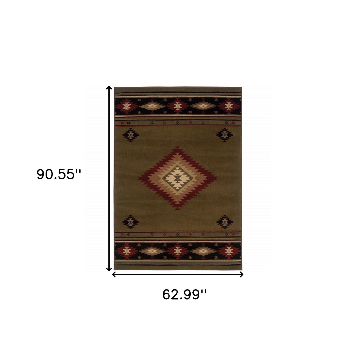 5' X 8' Green Southwestern Power Loom Stain Resistant Area Rug