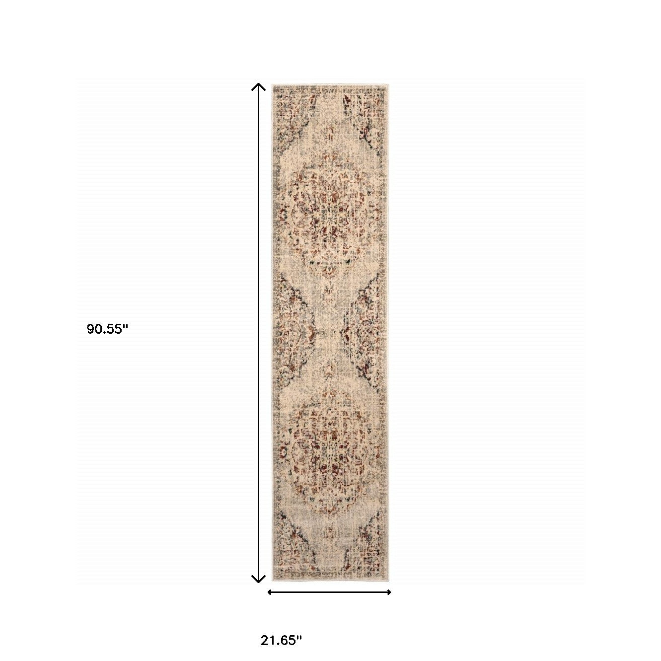 2' X 8' Grey Rust Deep Teal Beige And Orange Oriental Power Loom Stain Resistant Runner Rug