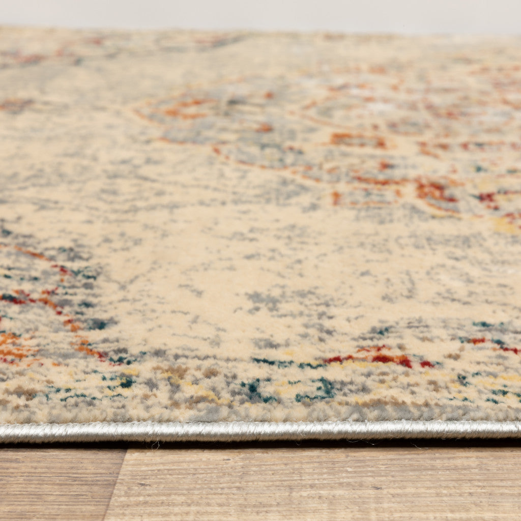 2' X 8' Grey Rust Deep Teal Beige And Orange Oriental Power Loom Stain Resistant Runner Rug