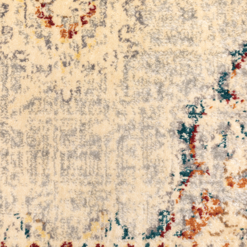 2' X 8' Grey Rust Deep Teal Beige And Orange Oriental Power Loom Stain Resistant Runner Rug
