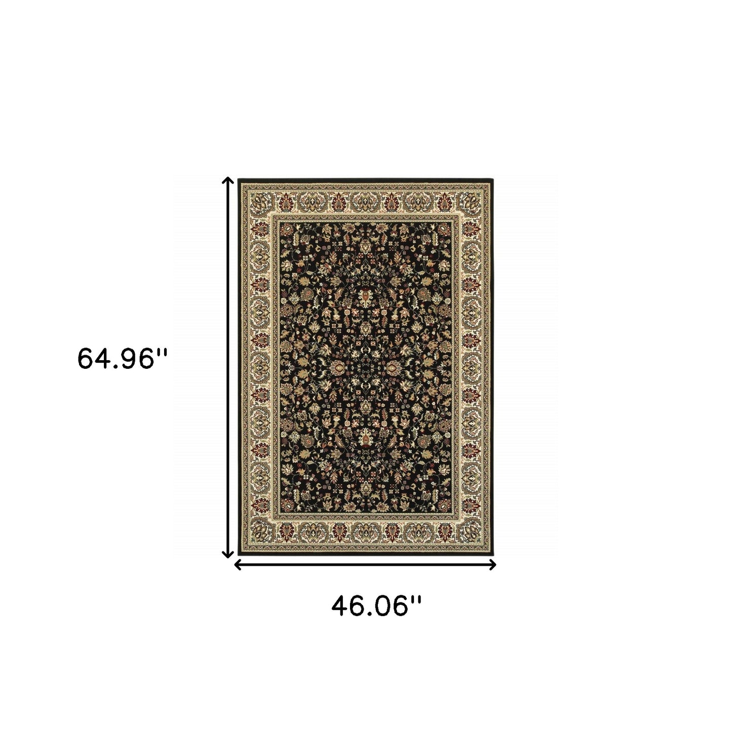 4' X 6' Black And Ivory Oriental Power Loom Stain Resistant Area Rug