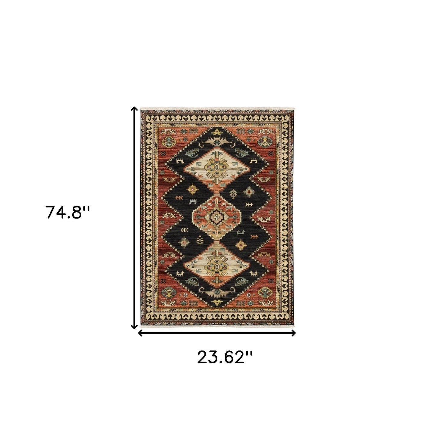 2' X 6' Navy Blue Oriental Power Loom Runner Rug With Fringe
