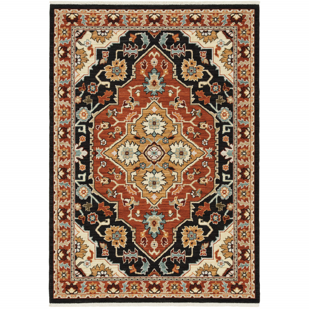 10' x 13' Red and Black Oriental Power Loom Area Rug