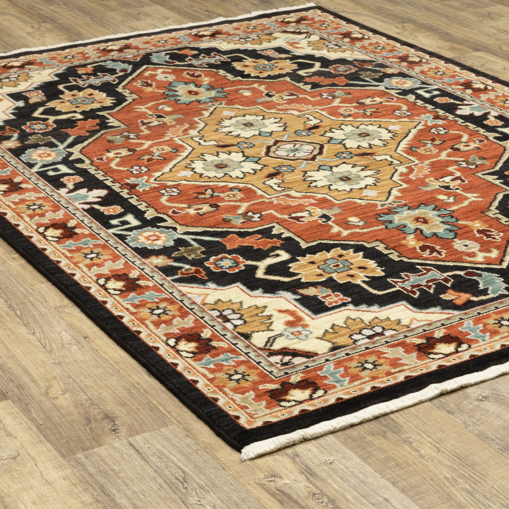10' x 13' Red and Black Oriental Power Loom Area Rug