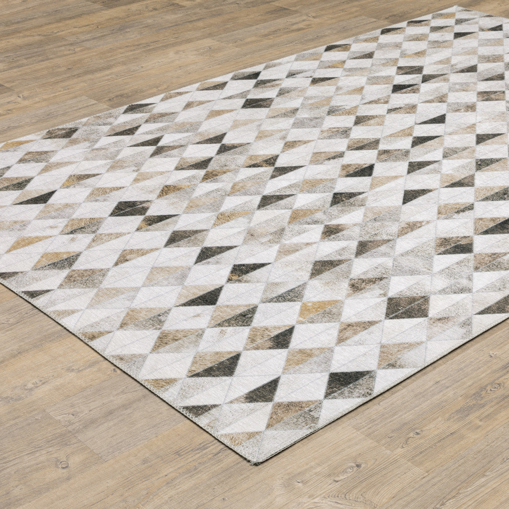 8' X 10' Beige Brown Grey And Ivory Geometric Power Loom Stain Resistant Area Rug