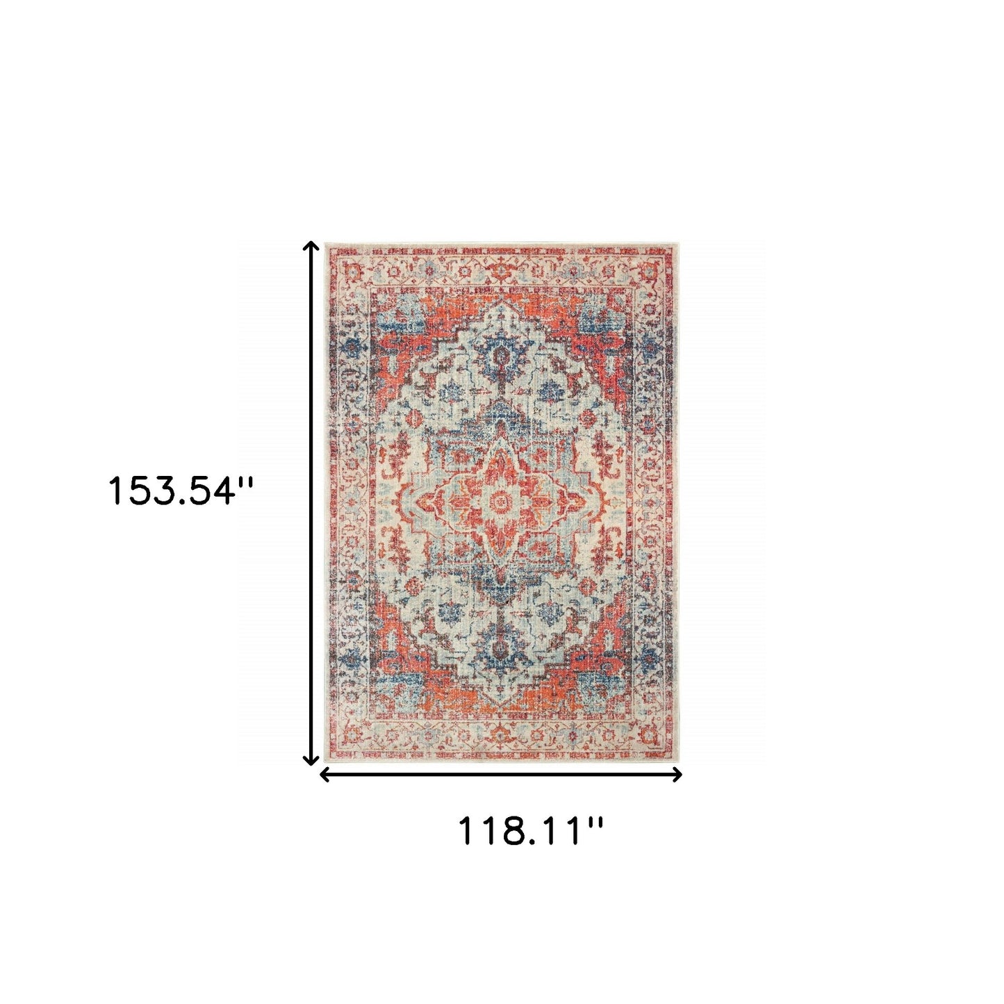 10' X 13' Blue And Orange Oriental Power Loom Stain Resistant Area Rug