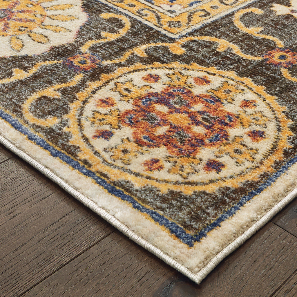 6' X 9' Ivory And Brown Oriental Power Loom Stain Resistant Area Rug