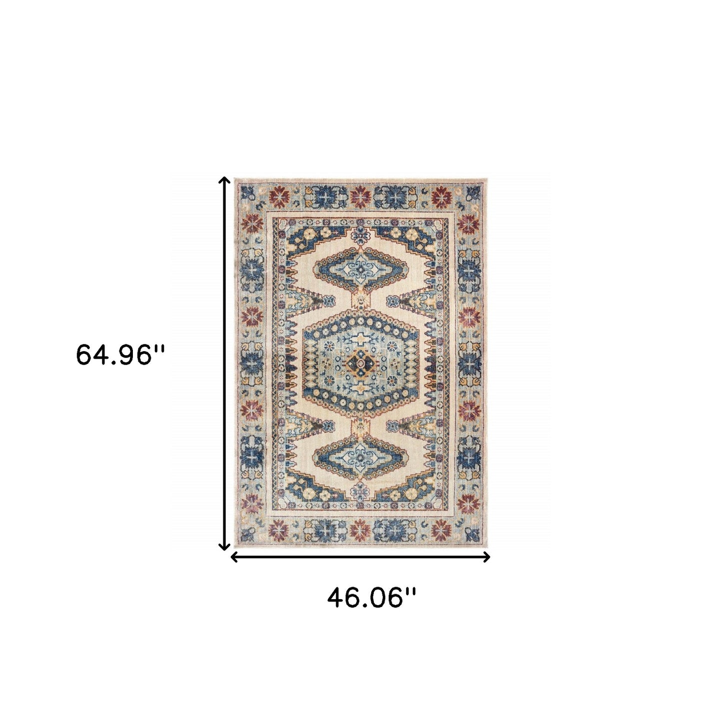 4' X 6' Ivory And Blue Oriental Power Loom Stain Resistant Area Rug