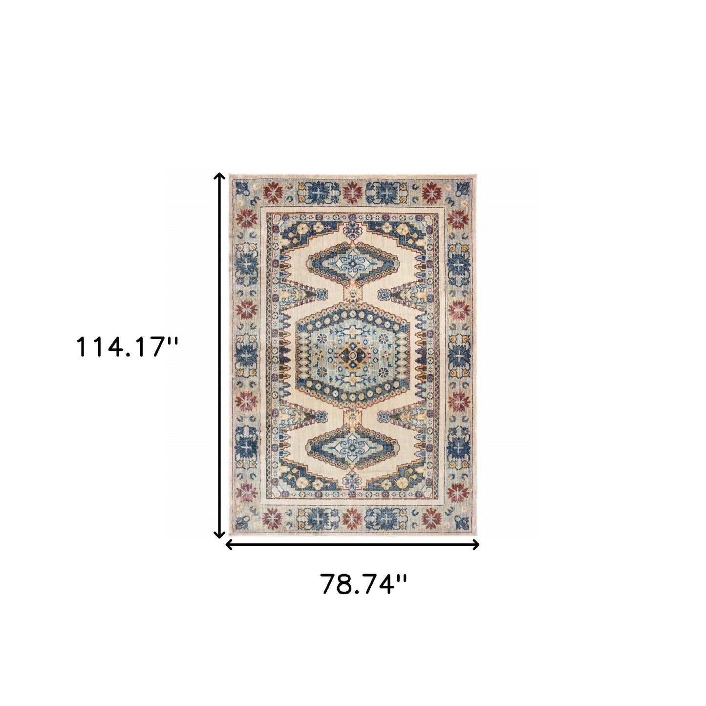 6' X 9' Ivory And Blue Oriental Power Loom Stain Resistant Area Rug