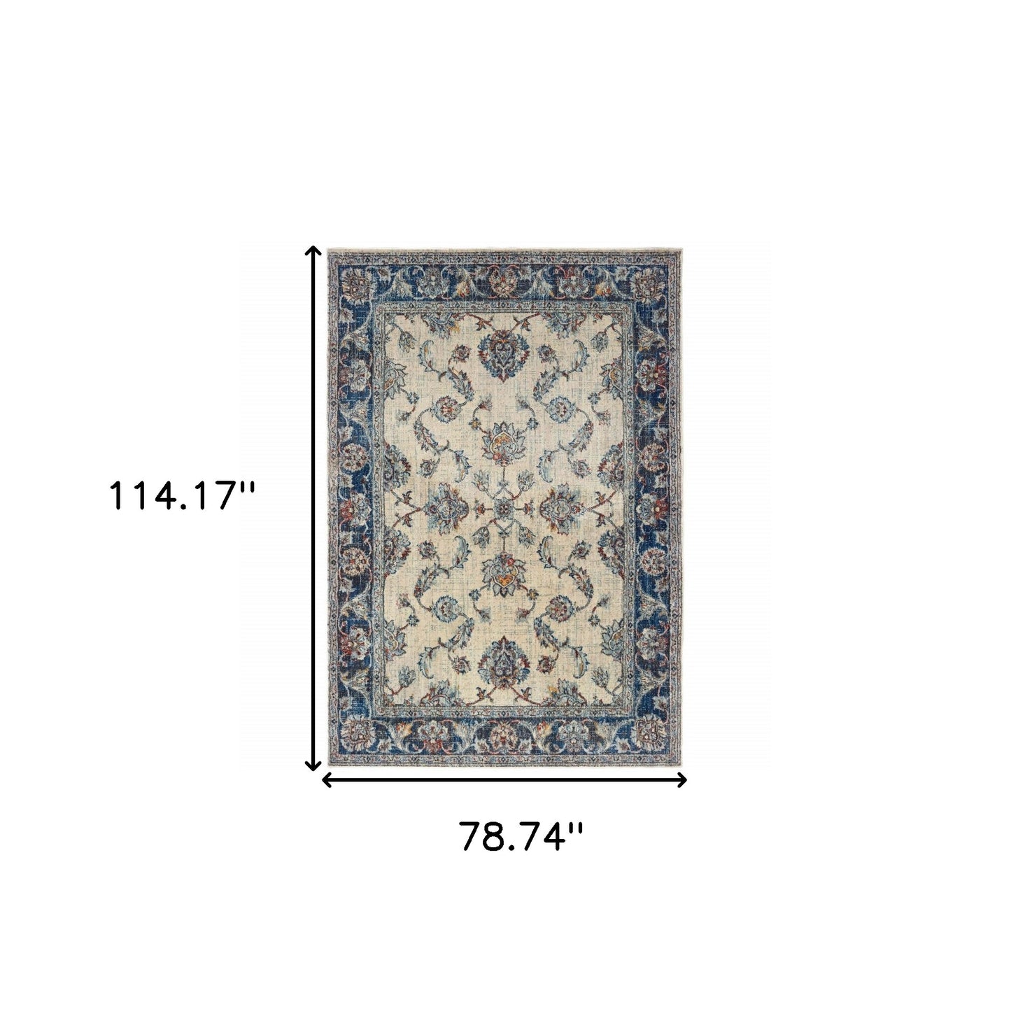 6' X 9' Ivory And Blue Oriental Power Loom Stain Resistant Area Rug