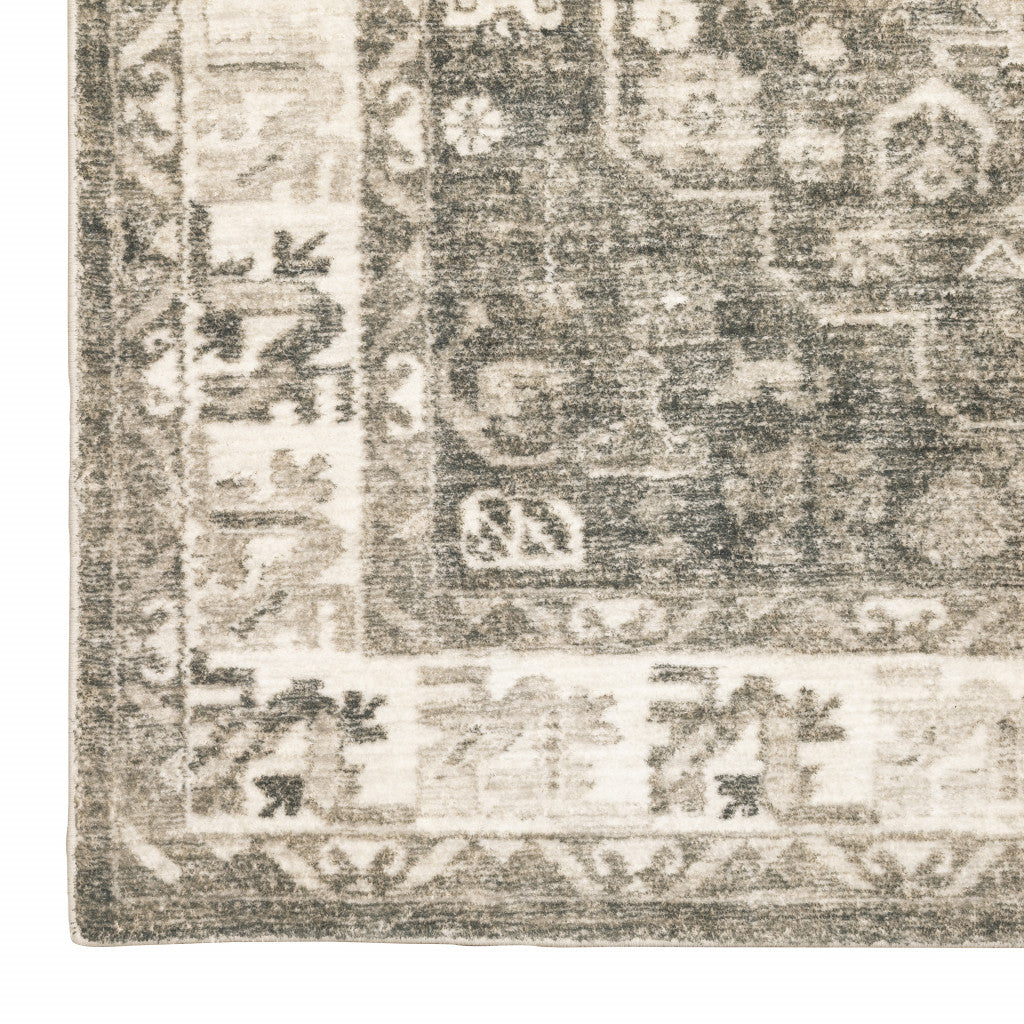 2' X 8' Grey Ivory Tan And Beige Oriental Power Loom Stain Resistant Runner Rug
