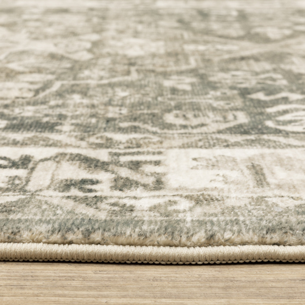 8' X 10' Grey Ivory Tan And Beige Oriental Power Loom Stain Resistant Area Rug