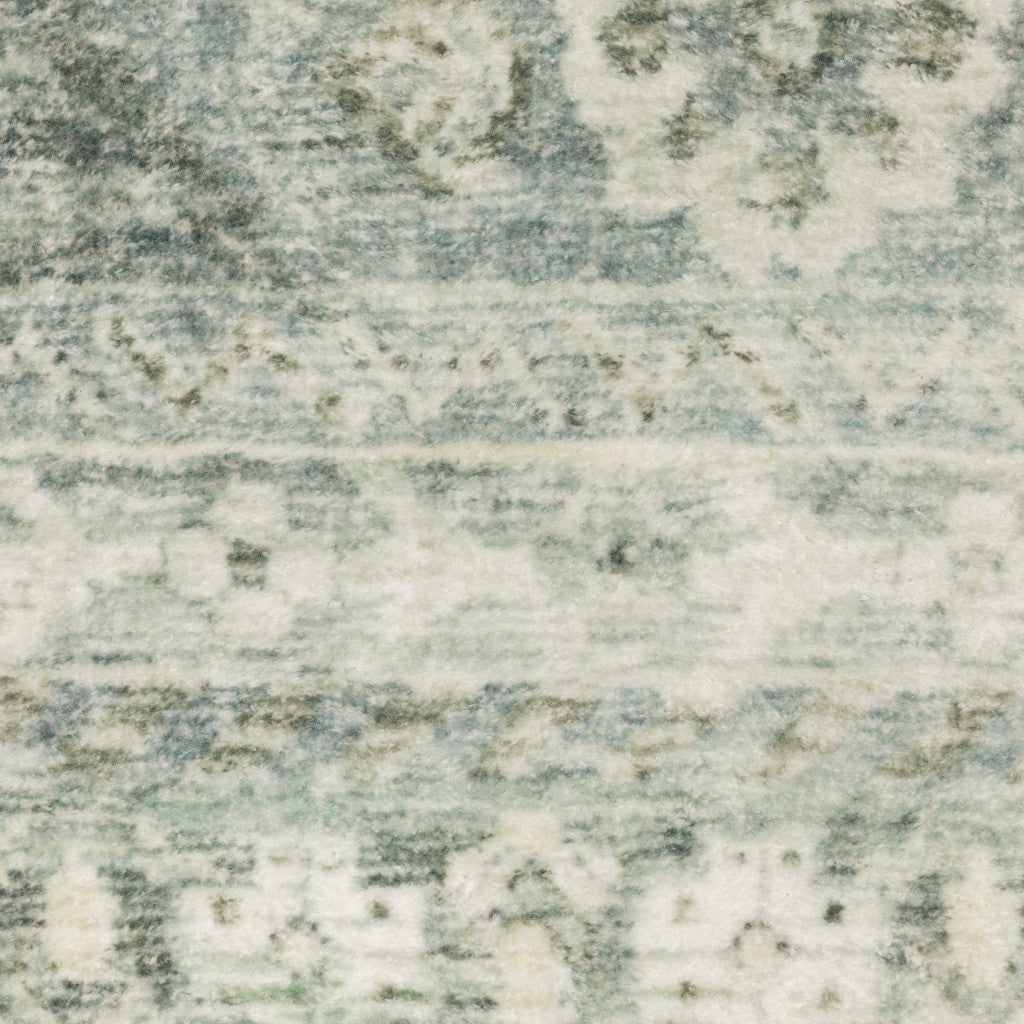 2' X 8' Blue Ivory And Grey Oriental Power Loom Stain Resistant Runner Rug