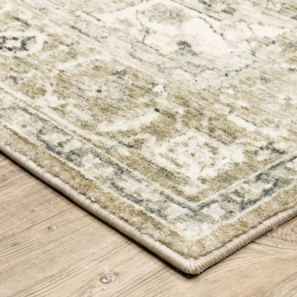 8' X 10' Tan Ivory Grey And Beige Oriental Power Loom Stain Resistant Area Rug