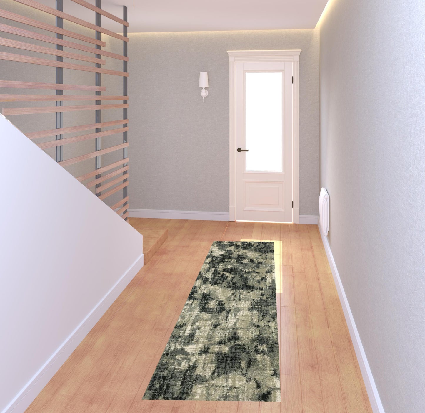 2' X 8' Grey Beige Charcoal And Blue Abstract Power Loom Stain Resistant Runner Rug