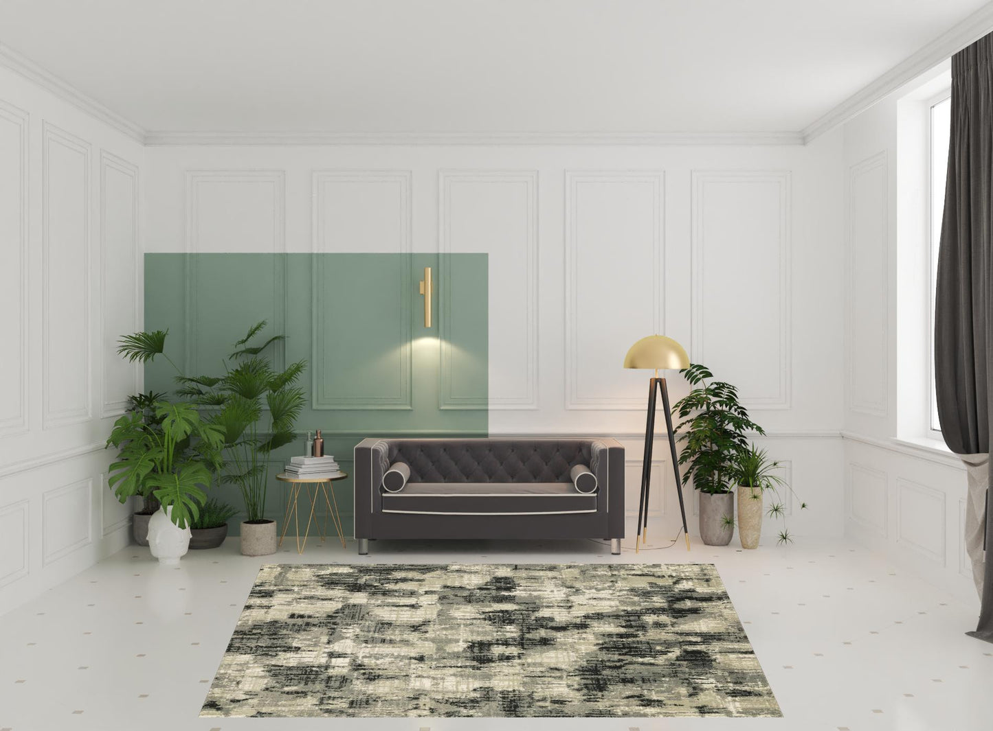 8' X 10' Grey Beige Charcoal And Blue Abstract Power Loom Stain Resistant Area Rug