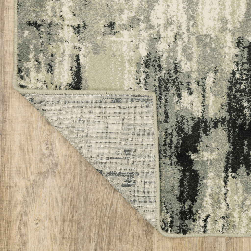 8' X 10' Grey Beige Charcoal And Blue Abstract Power Loom Stain Resistant Area Rug