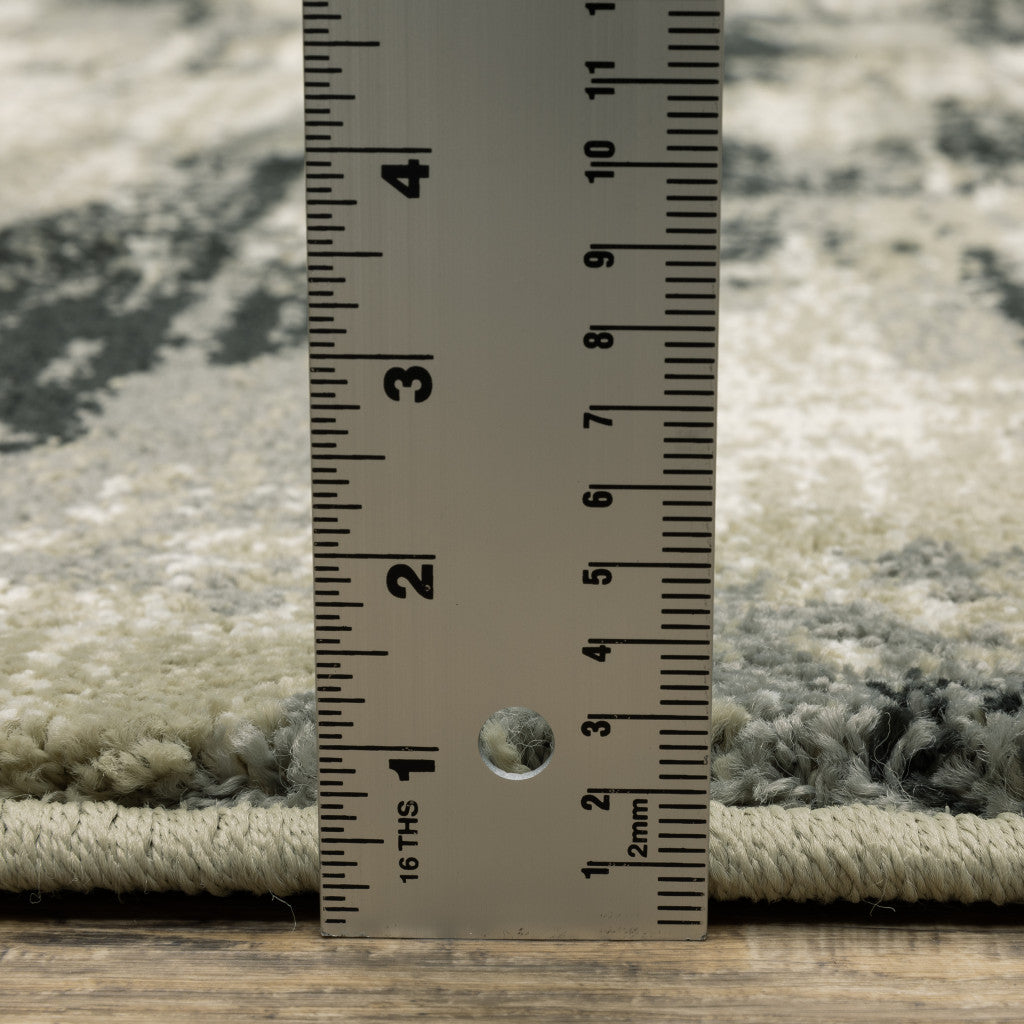 8' X 10' Grey Beige Charcoal And Blue Abstract Power Loom Stain Resistant Area Rug