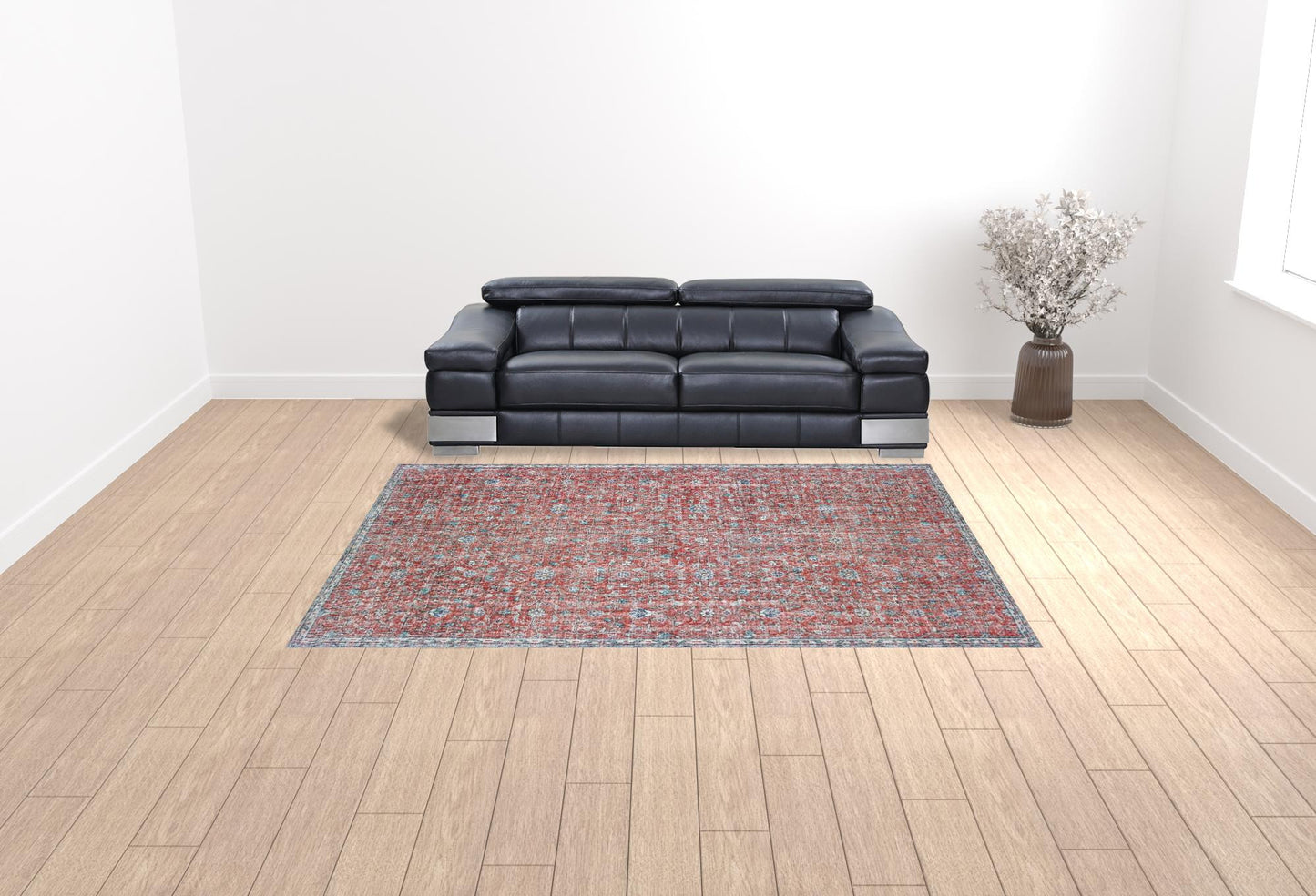 8' X 11' Red And Blue Oriental Power Loom Stain Resistant Area Rug