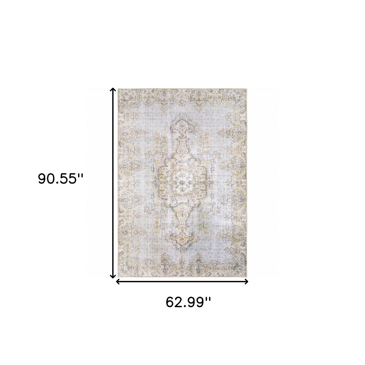 5' X 8' Grey And Gold Oriental Power Loom Stain Resistant Area Rug