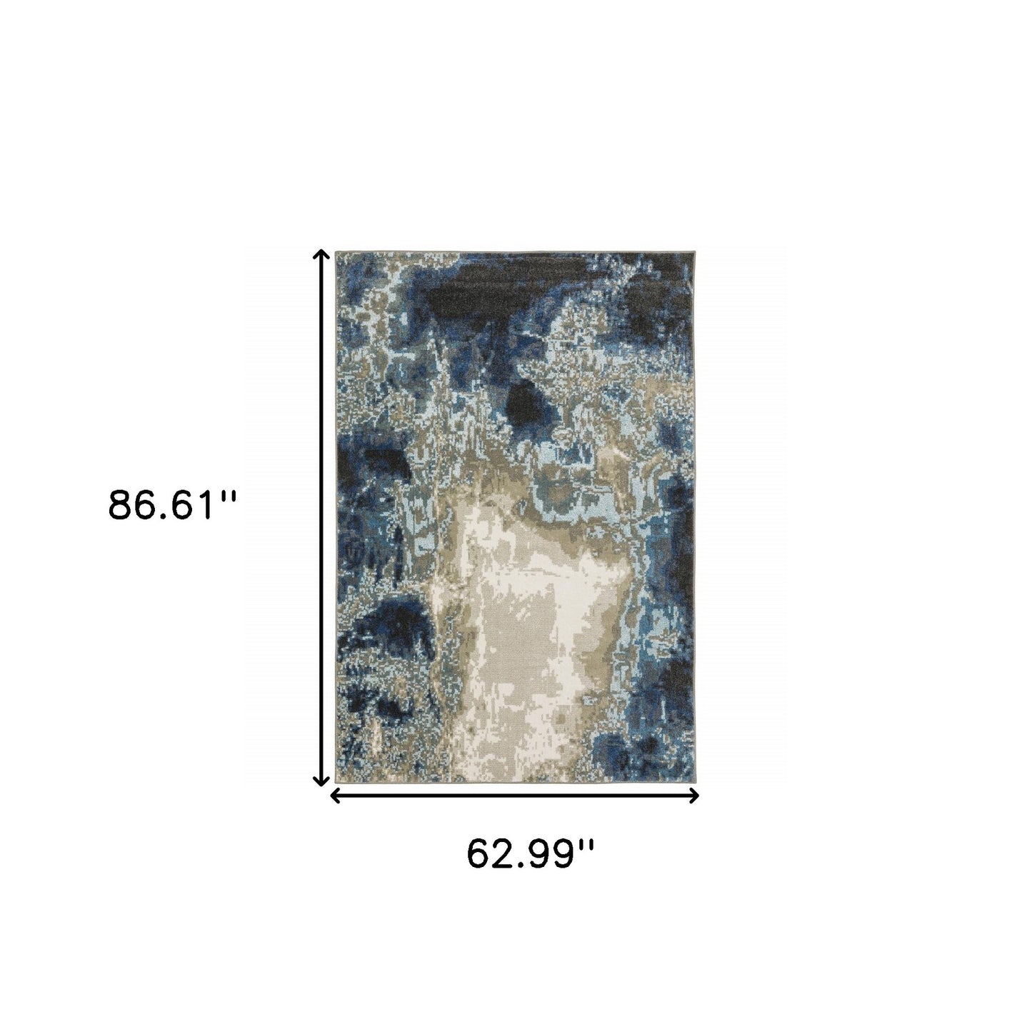 5' X 7' Blue Grey Charcoal And Beige Abstract Power Loom Stain Resistant Area Rug