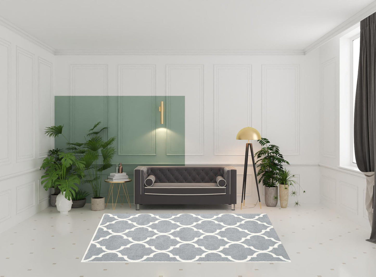 6' X 9' Grey And Ivory Geometric Shag Power Loom Stain Resistant Area Rug