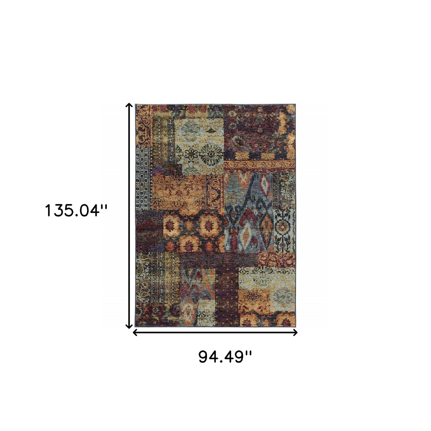 8' X 10' Gold Blue Purple Green And Red Abstract Power Loom Stain Resistant Area Rug
