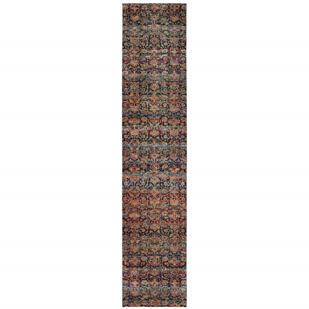 2' X 10' Multi And Blue Abstract Power Loom Stain Resistant Runner Rug