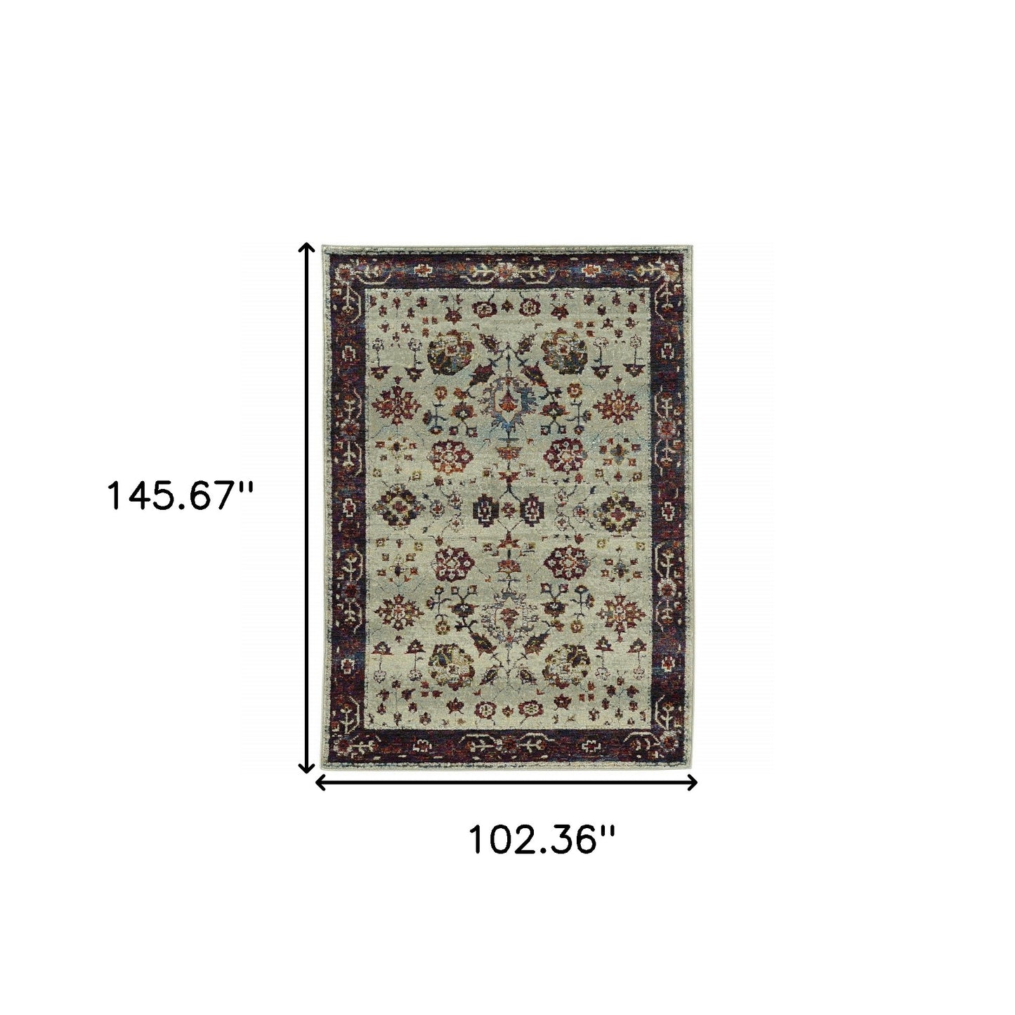 9' X 12' Stone And Red Oriental Power Loom Stain Resistant Area Rug