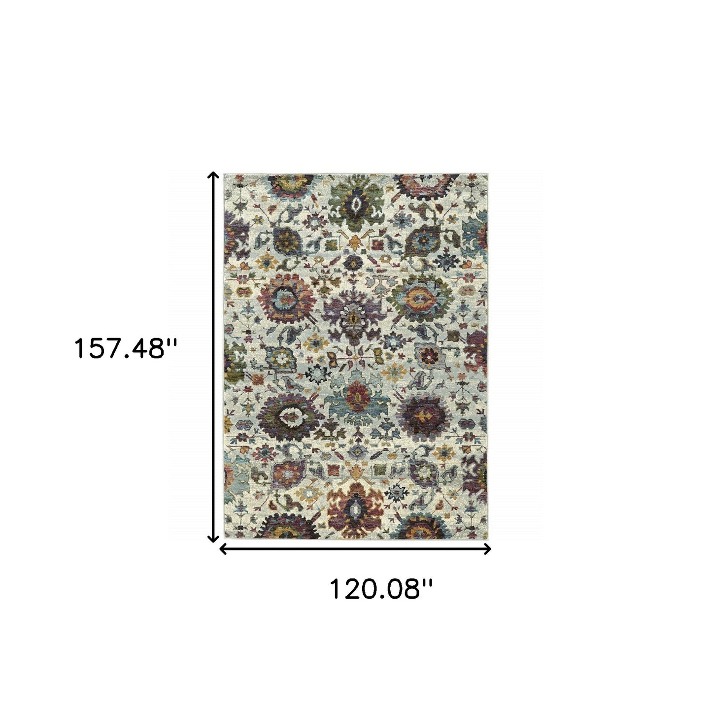 10' X 13' Stone Grey Purple Green Gold And Teal Oriental Power Loom Stain Resistant Area Rug