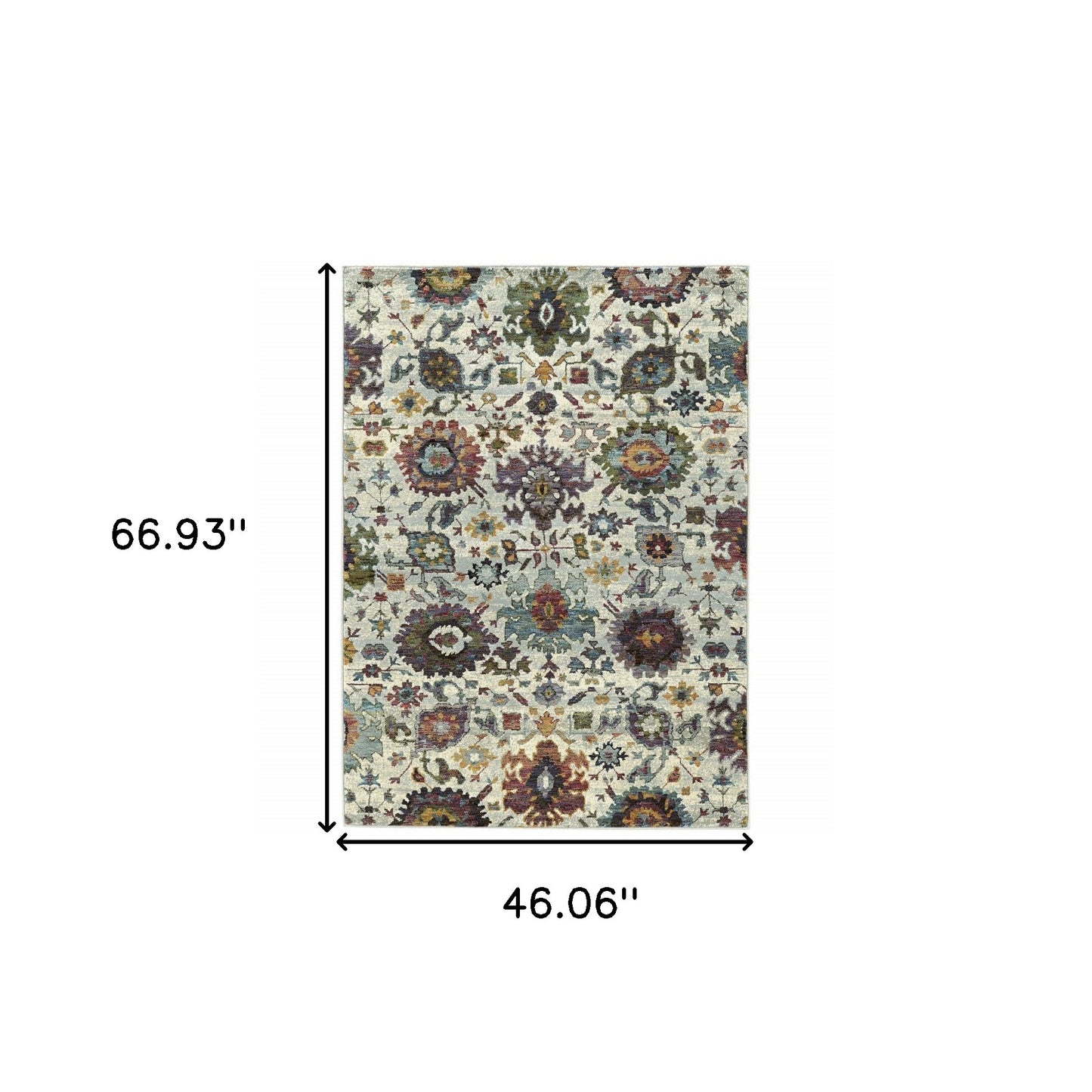 3' X 5' Stone Grey Purple Green Gold And Teal Oriental Power Loom Stain Resistant Area Rug