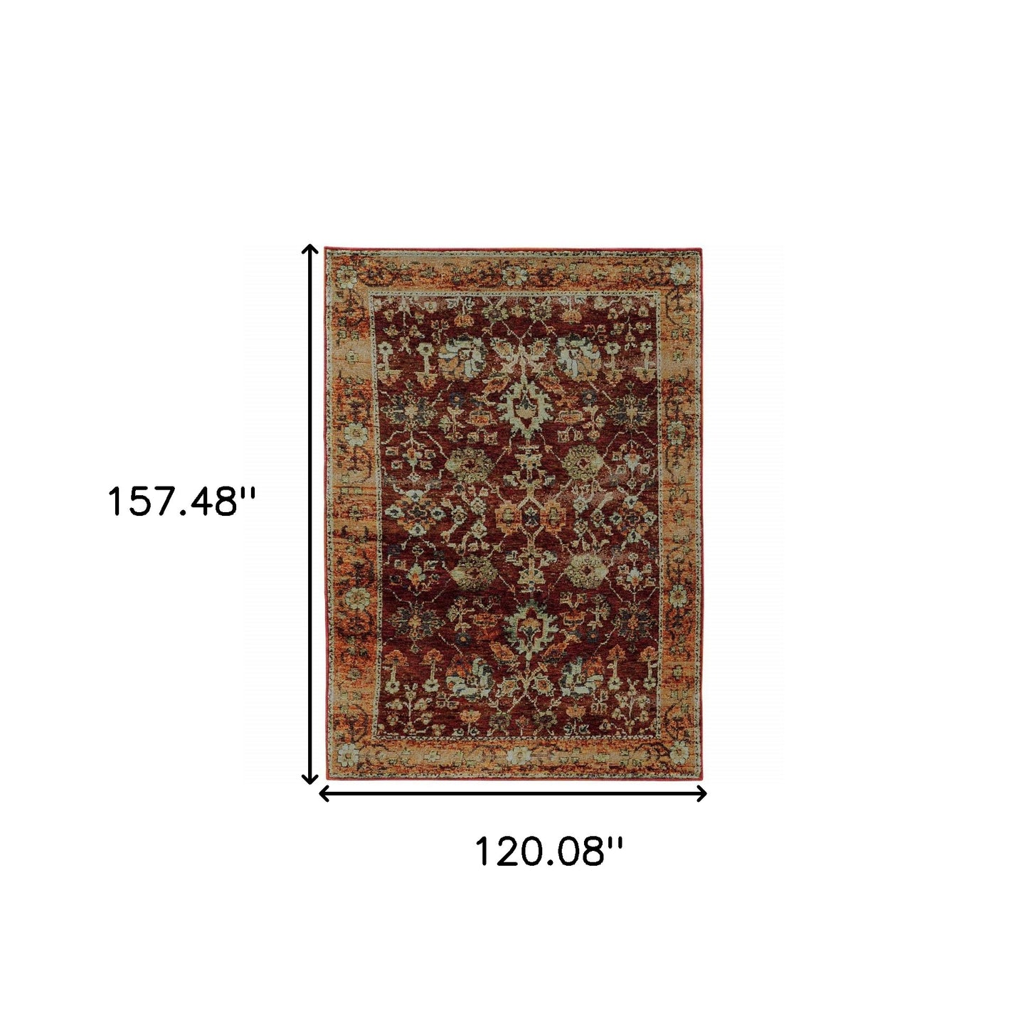 10' X 13' Red Gold And Green Oriental Power Loom Stain Resistant Area Rug