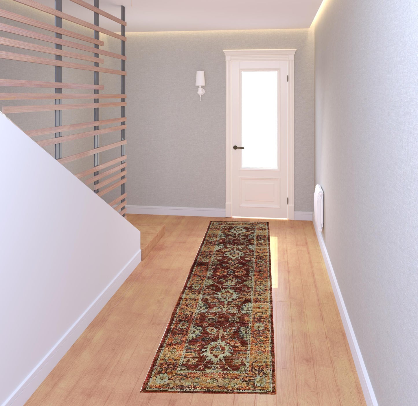 2' X 8' Red Gold And Green Oriental Power Loom Stain Resistant Runner Rug