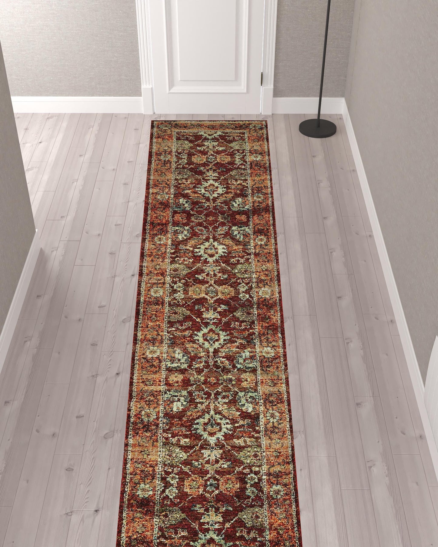2' X 10' Red Gold And Green Oriental Power Loom Stain Resistant Runner Rug