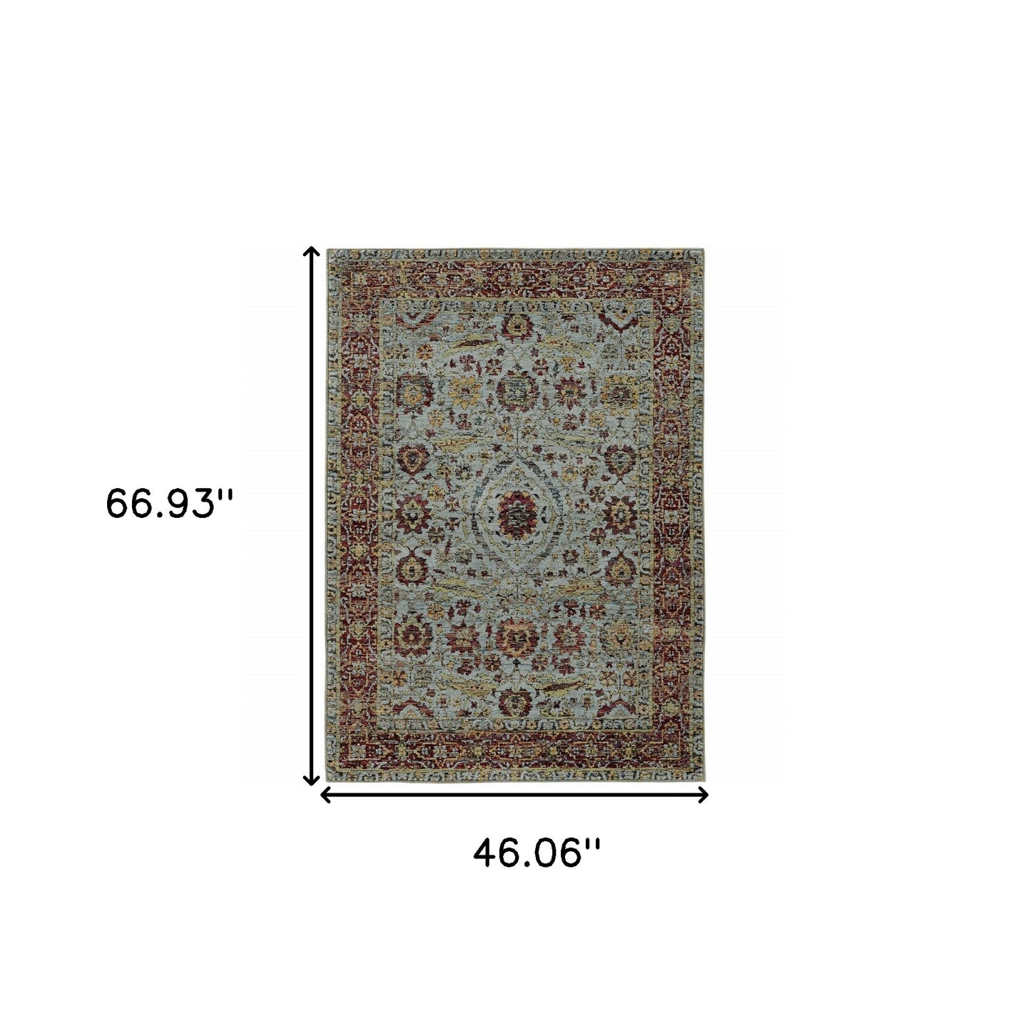 3' X 5' Blue Red Green And Gold Oriental Power Loom Stain Resistant Area Rug