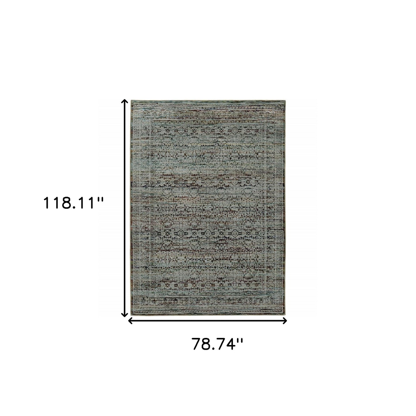 6' X 9' Blue And Purple Oriental Power Loom Stain Resistant Area Rug