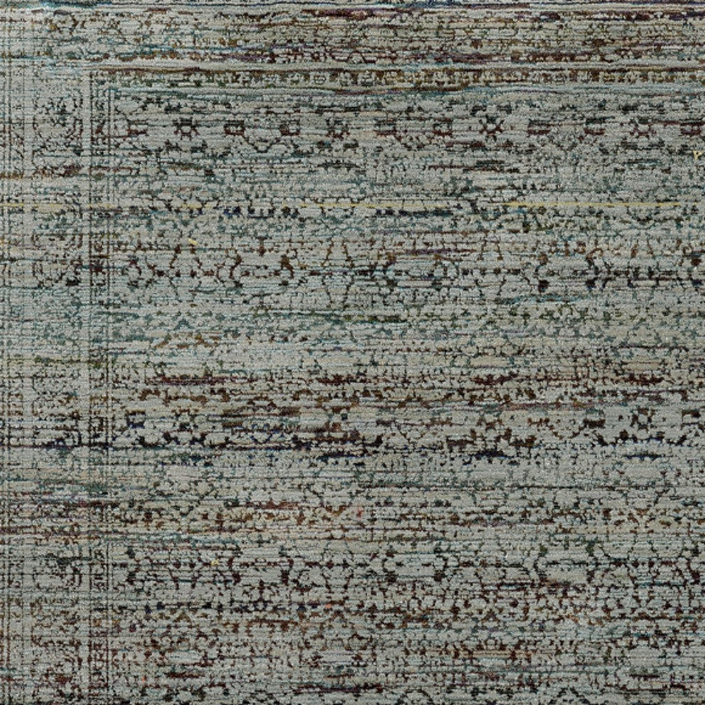 6' X 9' Blue And Purple Oriental Power Loom Stain Resistant Area Rug
