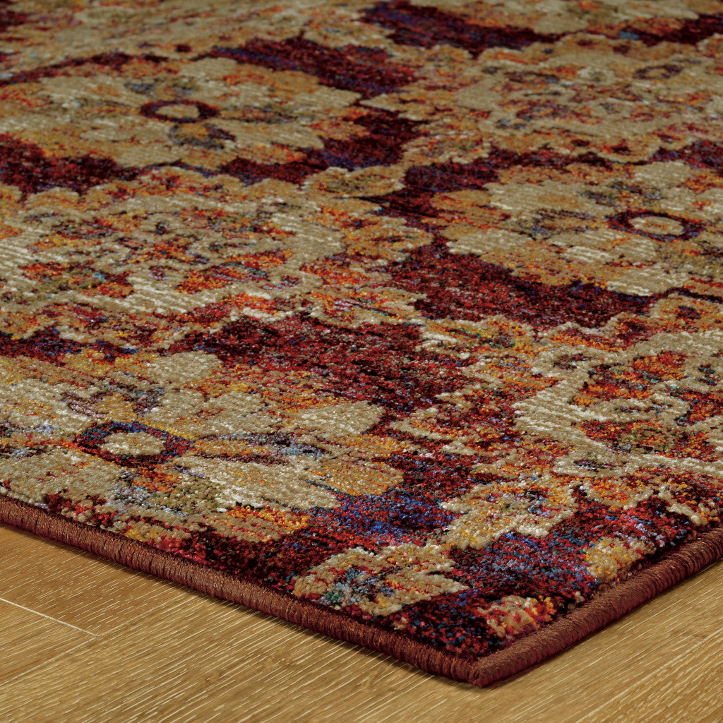 10' X 13' Red And Gold Oriental Power Loom Stain Resistant Area Rug