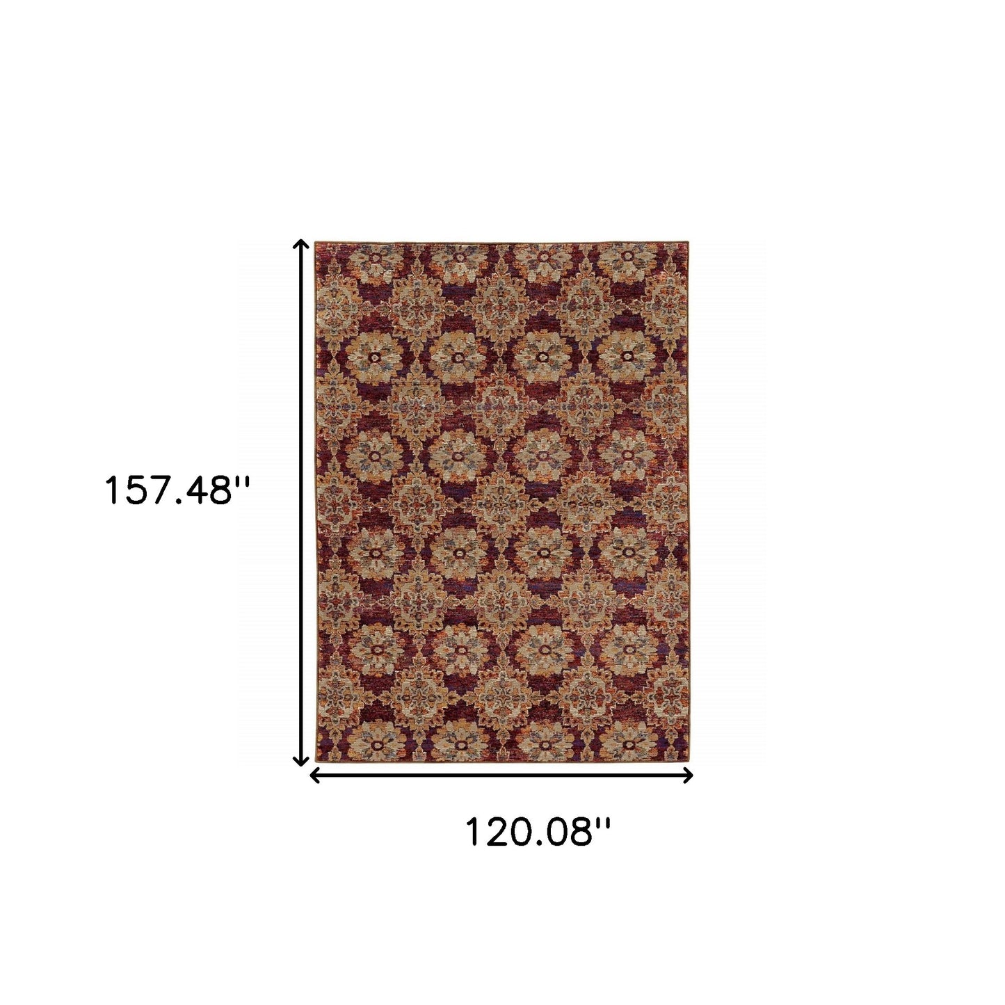 10' X 13' Red And Gold Oriental Power Loom Stain Resistant Area Rug