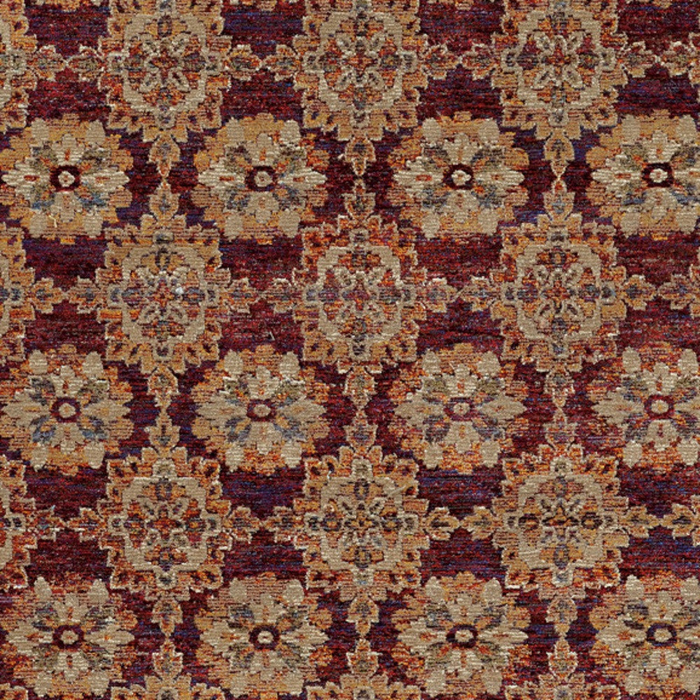 10' X 13' Red And Gold Oriental Power Loom Stain Resistant Area Rug