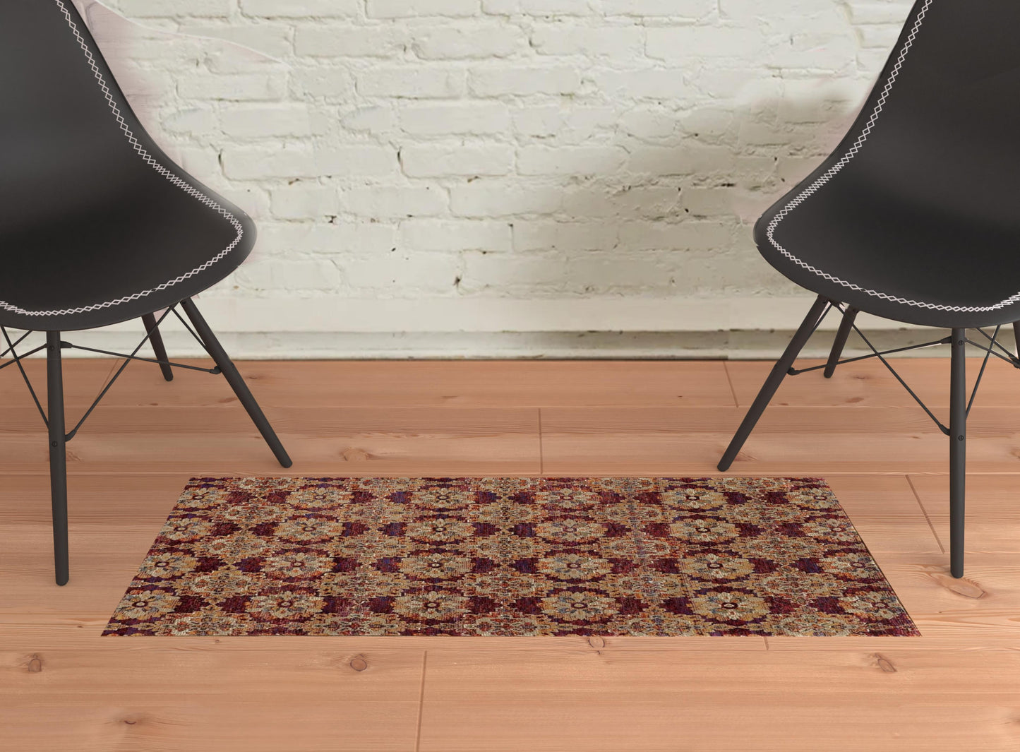 2' X 3' Red And Gold Oriental Power Loom Stain Resistant Area Rug