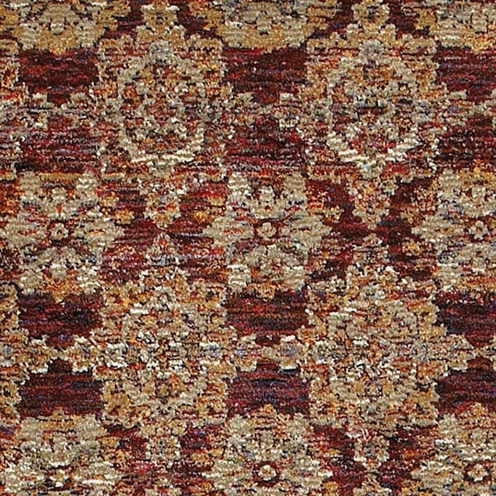 2' X 8' Red And Gold Oriental Power Loom Stain Resistant Runner Rug