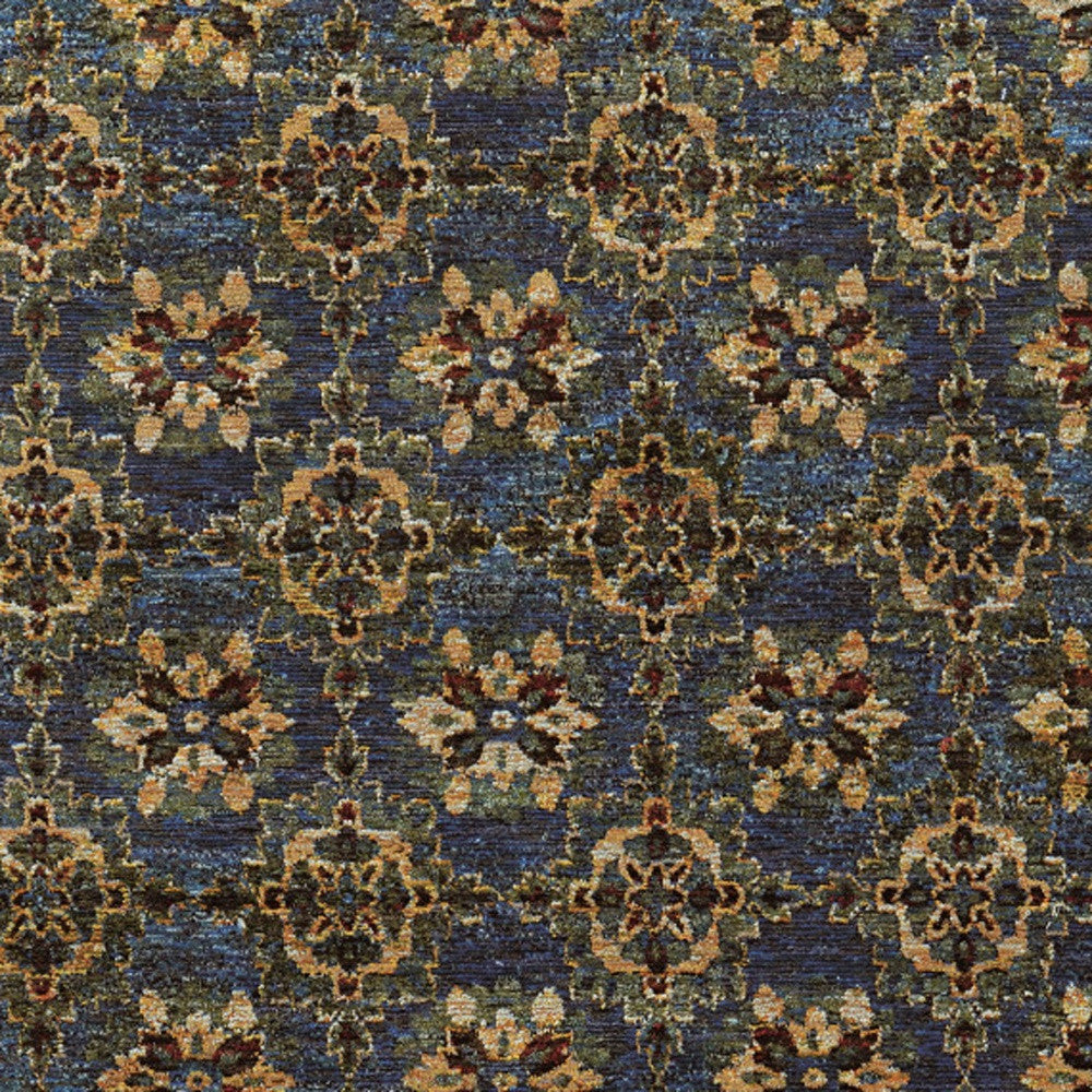 6' X 9' Blue And Gold Oriental Power Loom Stain Resistant Area Rug