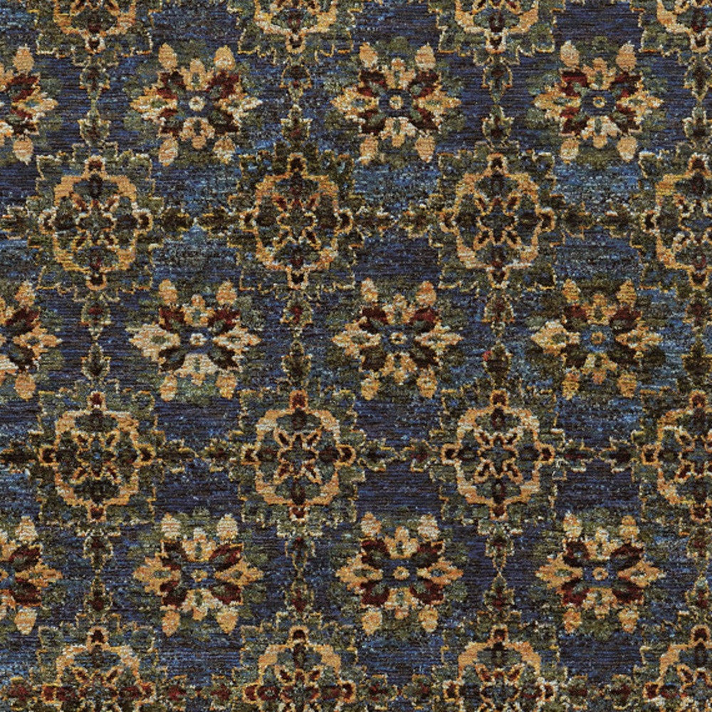 9' X 12' Blue And Gold Oriental Power Loom Stain Resistant Area Rug