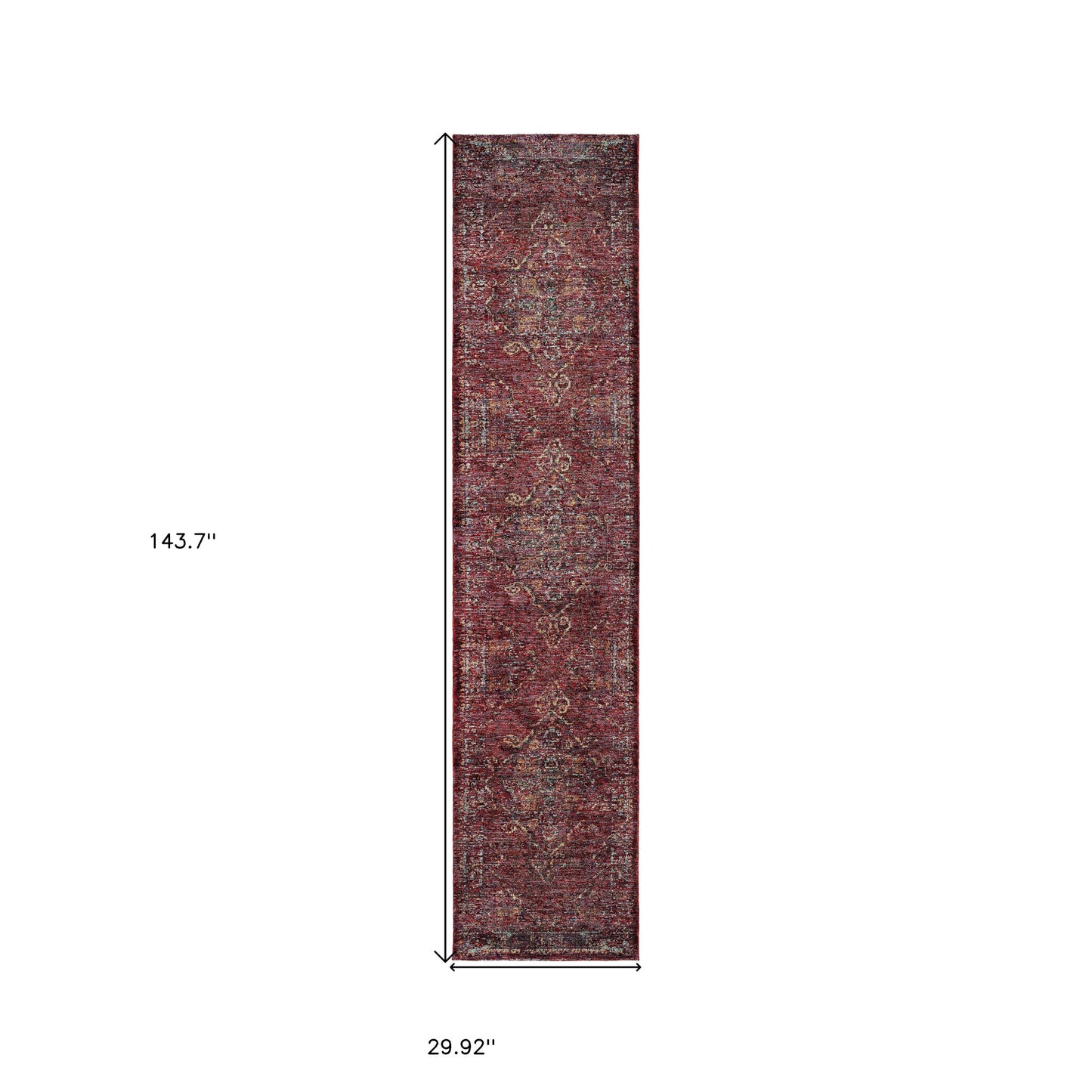 2' X 10' Red And Gold Oriental Power Loom Stain Resistant Runner Rug