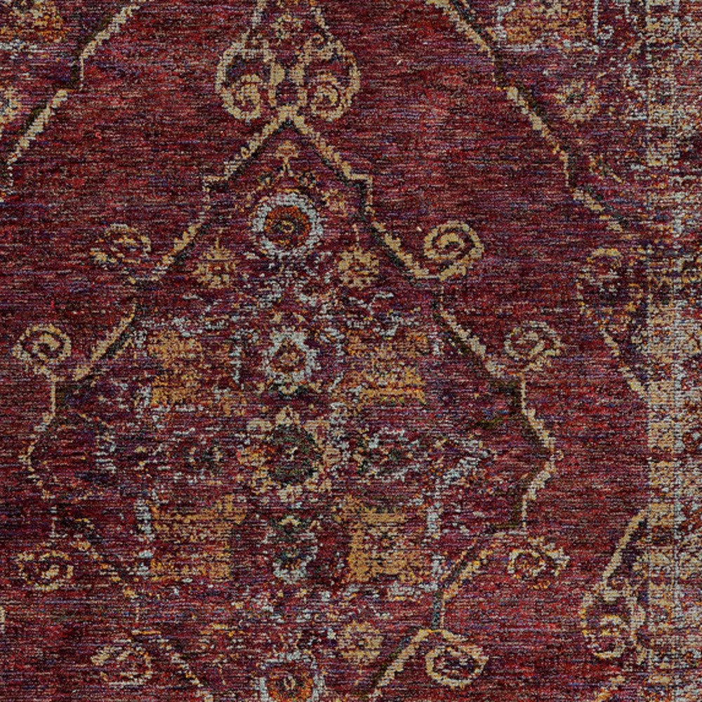 5' X 7' Red And Gold Oriental Power Loom Stain Resistant Area Rug