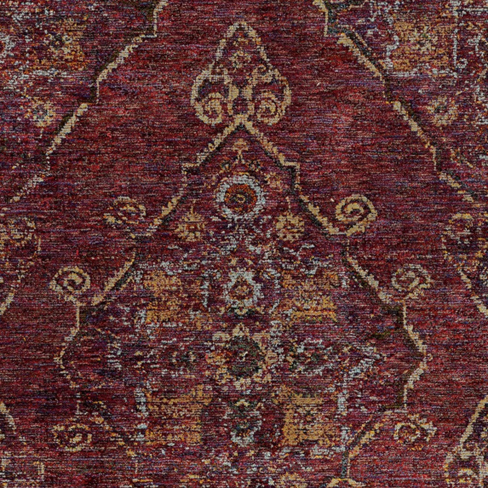 8' X 10' Red And Gold Oriental Power Loom Stain Resistant Area Rug