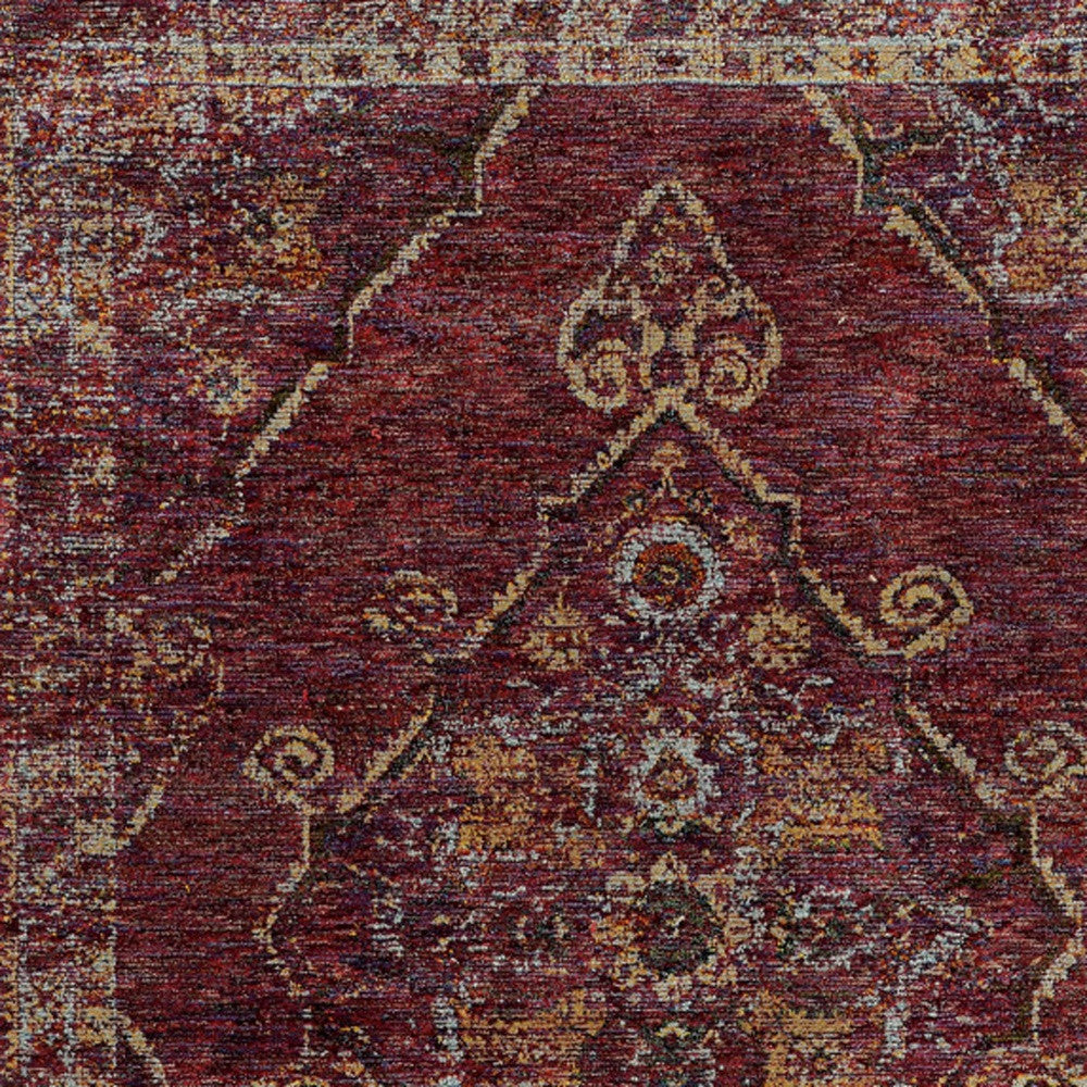 9' X 12' Red And Gold Oriental Power Loom Stain Resistant Area Rug