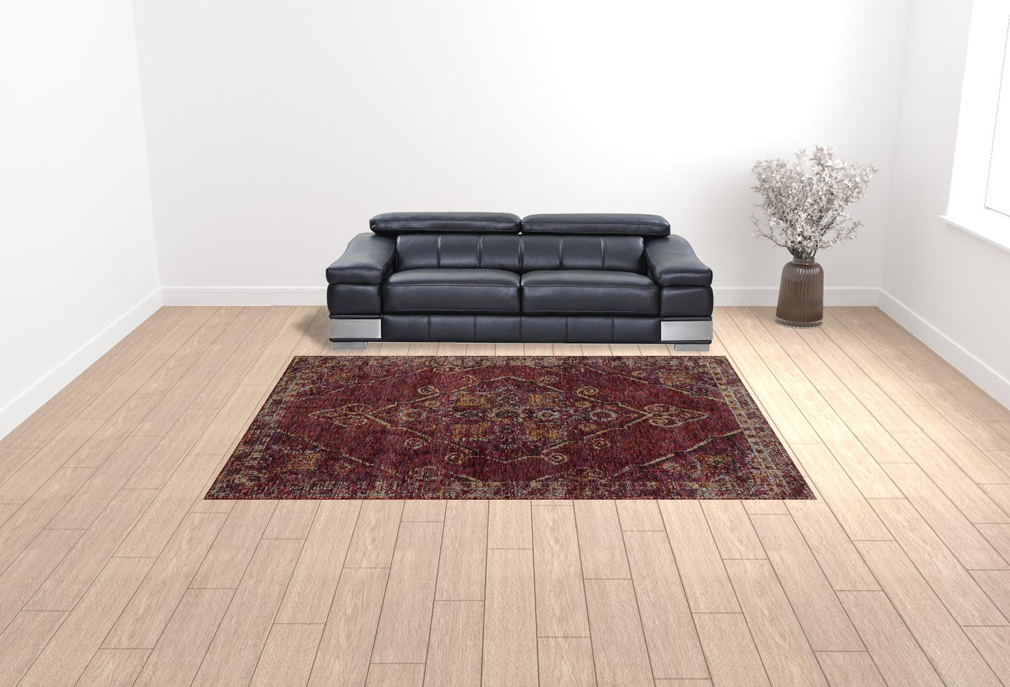 9' X 12' Red And Gold Oriental Power Loom Stain Resistant Area Rug