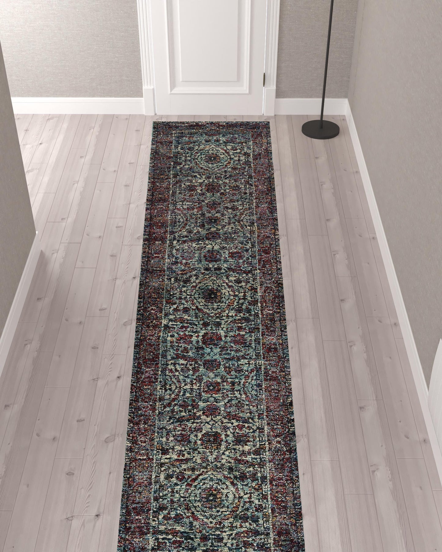2' X 10' Blue And Purple Oriental Power Loom Stain Resistant Runner Rug